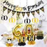 13Pcs 60Th Birthday Decorations For Men Women, Black Gold Happy 60 Birthday Banner Centerpieces Swirls Balloons Kit Party Supplies, Sixty Years Old Bday Ceiling Table Topper Decor