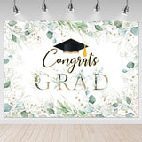 Greenery Graduation Backdrop 7x5ft - Congrats Grad Class of 2026 Graduate Party Background, Green Golden Leaves Graduation Party Decorations Photography Background