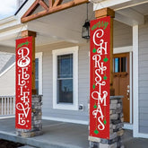 Christmas Decorations Outdoor | Red White Buffalo Plaid Door Banner Set | Merry Christmas & Believe Xmas Decor For Front Porch, Yard, Garage | Indoor & Outdoor Holiday Home Décor | Believe, Merry
