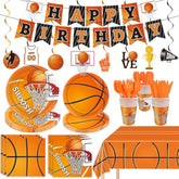178 Pcs Basketball Theme Birthday Party Decorations Basketball Party Supplies Set Include Plates, Napkin, Cup, Fork, Knives, Spoon, Tablecloth, Banner For Kids And Adults, Serves 24 Guests