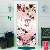 35.4 X 72.8 Inches Purple Pink Red Roses Happy Birthday Door Banner Yard Sign Tassels Diamond Glitter Door Decorations Polyester Fabric Supplies Indoor Outdoor