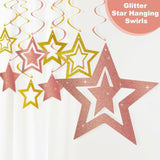 Rose Gold Birthday Party Decorations Supplies Happy Birthday Banner Honeycomb Balls Fringe Curtain Foil Balloons Hanging Swirls Cake Topper Tablecloth Party Supplies For Women Girls