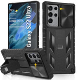 Case For Samsung Galaxy S22 Ultra 5G: Military Grade Drop Proof Rugged Protective Phone Cover With Built-In Kickstand & Slide |Shockproof Bumper Protection Textured Matte 6.8 Inch-Black