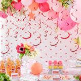 24 Pcs Red Hanging Swirl, Sparkle Ceiling Hanging Decorations, Plastic Streamer Party Decorations With Double-Swirls And Single-Swirls For Birthday Decorations,Graduation, Anniversary, Valentine'S Day