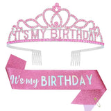 Birthday Crowns For Women - Its My Birthday Sash And Crown Set For Adult Women - Party Decorations And Gifts (Pink)