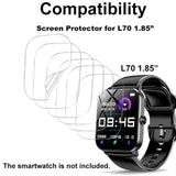 Screen Protector Compatible With 1.85” L70 Jacoosa Qonbink Smart Watch, Soft Tpu, 6-Pack, Full Coverage, Bubble Self-Healing, With Non-Slip Pad Sticker