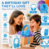 Kids Headphones Bluetooth 5.4 Wireless 68H Play Time Volume Limit 85/94Db Over-Ear Foldable Headset,Type-C Fast Charging,With Wired Aux Mic For Toddler Child Pad Tablet Blue