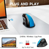 Ergonomic Mouse Wireless,2.4G Optical Cordless Mice With 800/1200/1600 Dpi,Vertical Computer Wireless Mouse For Laptop, Mac,Pc,Desktop (For Right Hand, Large),Blue Mouse