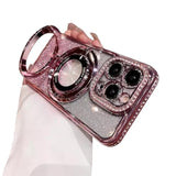 Magnetic Case For Iphone 14 Pro Max With Holder Stand,Rhinestone Glitter Plated Bling Luxury Phone Case?Compatible With Magsafe? Shockproof Kickstand Design For Iphone 14 Pro Max-Pink