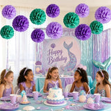 Purple Tissue Paper Pom Poms Flowers for Little Mermaid Theme Birthday Decorations Lavender Girl Teal Party Decorations