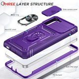 For Galaxy S21-Fe 5G Case: Compatible For Samsung Galaxy S21 Fe Case With Screen Protector X 2 & Magnetic Holder Stand, Heavy Duty Protective S21Fe Phone Case Para Cell Android S 21 Fe, Purple