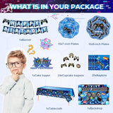 291Pcs Video Game Birthday Decorations For Serves 20 Guests, Gamer Birthday Party Supplies Include Banner, Backdrop, Balloons, Plates, Cake Toppers, Video Game Theme Party Decoration For Kids