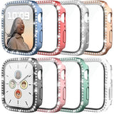 Bling Case for Apple Watch Series 7/8/9 45mm with Tempered Glass Screen Protector and Premium Glitter Diamond Hard PC Protective Glossy Bumper Cover for Women and Girls
