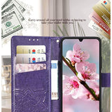 For Galaxy A14 5G Phone Case Wallet,Women Flip Folio Butterfly Embossed Pu Leather With Credit Card Holders Kickstand Wrist Strap Purse Cover For Samsung A14 5G 6.6 Inch (Purple)