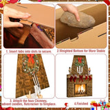 Cardboard Fireplace For Christmas Large Cardboard Fireplace Prop 3D Fake Centerpiece With Faux Chimney For Christmas Party Background Decor, 38 X 30 X 7 Inches(Farmhouse,Brown)