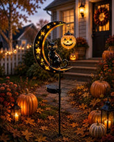 Solar Halloween Black Cat Pumpkin Moon Garden Stake Light