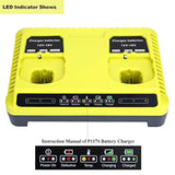 2 Ports P117 Dual Chemistry Intelliport Battery Charger For 12V-18V Max Ryobi One+ Plus Lithium Nicad Nimh Battery P102 P103 P107 P108 P109 P189 P190 Pbp002 Pbp005