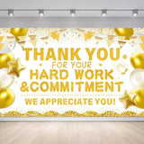 Large Thank You Banner Backdrop White Gold Employee Appreciation Decor
