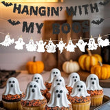 Black Glitter Hanging With My Boos Halloween Banner Ghost Party Wall Fireplace Decor
