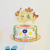 1 Pack Happy Birthday Fiesta Cake Topper Guitar Cactus Donkey Rackets Pepper Cake Pick For Mexican Fiesta Theme Baby Shower Birthday Party Cake Decorations Supplies Gold