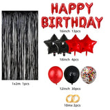 Red & Black Birthday Decor Kit with Banner, Fringe Curtain, Balloons & Confetti