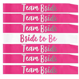 Team Bride 7Pc Satin Sash Set - Sophisticated & Fun Party Favors For Bachelorette Party, Bridal Shower & Wedding Party (7Pc Set, White & Pink)