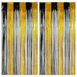 2-Pack Black Gold Foil Fringe Curtains 3.3x6.6 ft for Party and Event Decor