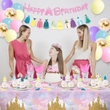 Princess Birthday Party Decorations, 166Pcs Princess Party Girls Decorations Set Includes Prin Cess Plates Napkins Cups Tablecloth Serve 16, Shoulder Strap Crown, Banner Garland Cake Toppers Balloons