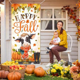 Happy Fall Door Cover Fall Party Decorations Baby Cow With Scarf Fall Festival Decorations Pumpkin Door Banner For Autumn Harvest Thanksgiving Party Supplies