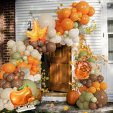 194PCS Fall Balloon Arch Kit with Sage Green Orange Brown Balloons for Thanksgiving