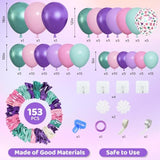 153pcs Mermaid Balloon Arch Kit Purple Pink Green Balloons for Baby Shower & Ocean Parties