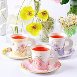 24 Paper Tea Cups And Plates, 7 Oz Disposable Paper Teacups And Saucer Sets For Hot And Cold Drinks For Birthday, Princess, Floral, Tea Party Decorations