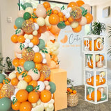 154Pcs Little Cutie Baby Shower Decorations,Orange Balloon Garland Arch Kit With A Little Cutie Is On The Way Backdrop,Baby Balloon Boxes With Letters For Orange Baby Shower Decor,Fruit 1St Birthday