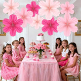 Hot Pink Party Paper Flowers Decorations Pink Fans Hanging Ornaments Paper Floral Backdrop Decor Wedding Birthday Party Engagement Valentine'S Day Baby Showers Decoration