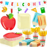 177Pcs Back To School Party Plates Napkins Cups With Welcome Banners Supplies First Day Of School Disposable Tableware Set For Preschool Kindergarten Graduation Party Table Decor, Serves 25