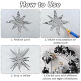 6pc Black & Silver Explosion Star Balloons 22" 12-Point Cone Spike Foils