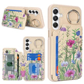 For Samsung Galaxy A16 5G Phone Case Wallet With Card Holder Keychain Ring Stand Pu Leather Phone Case Floral Flower With Credit Card Slots Women Men-Beige Flower 3