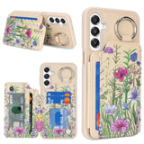 For Samsung Galaxy A16 5G Phone Case Wallet With Card Holder Keychain Ring Stand Pu Leather Phone Case Floral Flower With Credit Card Slots Women Men-Beige Flower 3