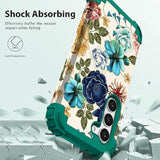 For Galaxy S23 Plus Case, Shockproof Heavy Duty Protection Soft Silicone Rubber Bumper+Hard Plastic Hybrid Protective Case For Samsung Galaxy S23 Plus (6.6") 2023 - Teal Flowers