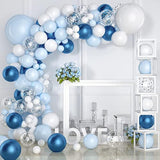 122pcs Blue Balloon Garland Kit – Metallic Blue, White & Silver Confetti Balloons for Parties