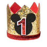 Mickey Theme Glitter Crown Birthday Party Hat for Boys Girls (1st)
