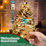 Christmas Tree Lights Controlled Outlet, Plug In Control Outlet Extension Cord With 2 Sockets And Gingerbread Man Remote Switch For Christmas Tree And Long Range Lighting Control, Green (1 Pack)