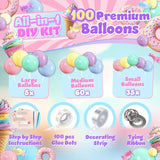 100pcs Pastel Balloon Garland Kit - Mint Green Purple Yellow Pink Blue Balloons