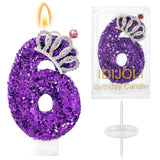 Purple Birthday Candle Crown Number 6 Candles Cake Candle,Purple Birthday Cake Topper Cupcake Decorations Party Decor For Girls And Women Anniversary Celebrations Supplies Favors
