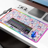 Rgb Pink Cat Mouse Pad, Large Led Gaming Light Up Computer Mousepad, Long Glowing Pc Laptop And Keyboard Office Desk Mat For Women