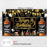 Whiskey Birthday Party Decorations, Aged To Perfection Banner Backdrop, Black And Gold Happy Birthday Banner For Men, Party Supplies