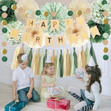 Sage Green Birthday Decorations With Happy Birthday Banner Sage Cream Paper Pom Poms Paper Tassels Circle Dots Garland For Girls Women Neutral Rustic Botanical Birthday Party Decor