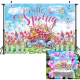 Hello Spring Backdrop Colorful Flower Butterfly Tulip Photography Background Spring Garden Easter Holiday Party Decorations Banner Photo Supplies (82X59Inch(7X5Ft))