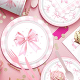 178PCS Coquette Pink Bow Party Set - Plates, Napkins & Tableware for 24 Guests