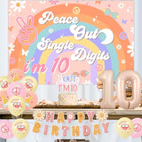 Peace Out Single Digits Party Decoration Girl, Groovy 10Th Birthday Decorations Boho Happy Birthday Banner Peace Out Single Digits I’M 10 Backdrop Cake Topper Number 10 Foil Balloon For 10Th Birthday